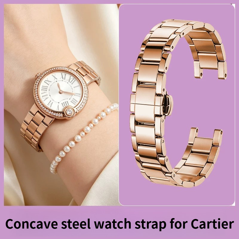 Cartier Watch Ballon Bleu - Damen-Uhrenarmband aus Edelstahl mit Kerben, kompatibel