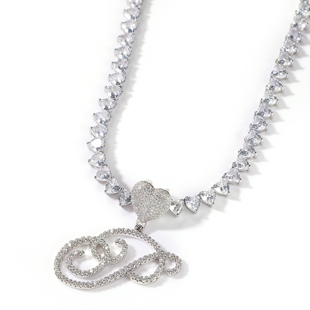 Tennis Bracelet Cubic - Uwin kursive Buchstaben mit 6mm Herz