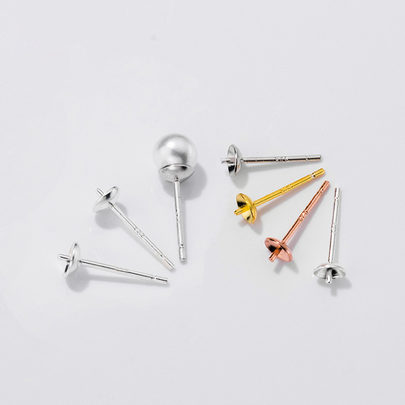 Pearl Stud Earrings - S925 Sterling Silber Ohrringe Basisfassung mit