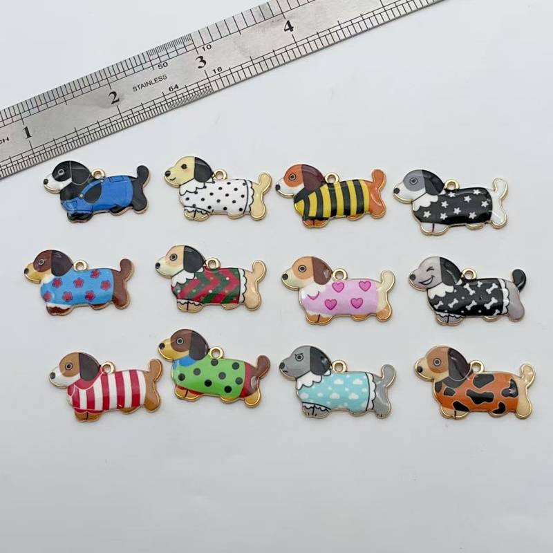 Drop Earrings - 12 Stück Cartoon-Tier-Würstchen-Hund-Anhänger DIY Ohrringe Schlüsselanhänger