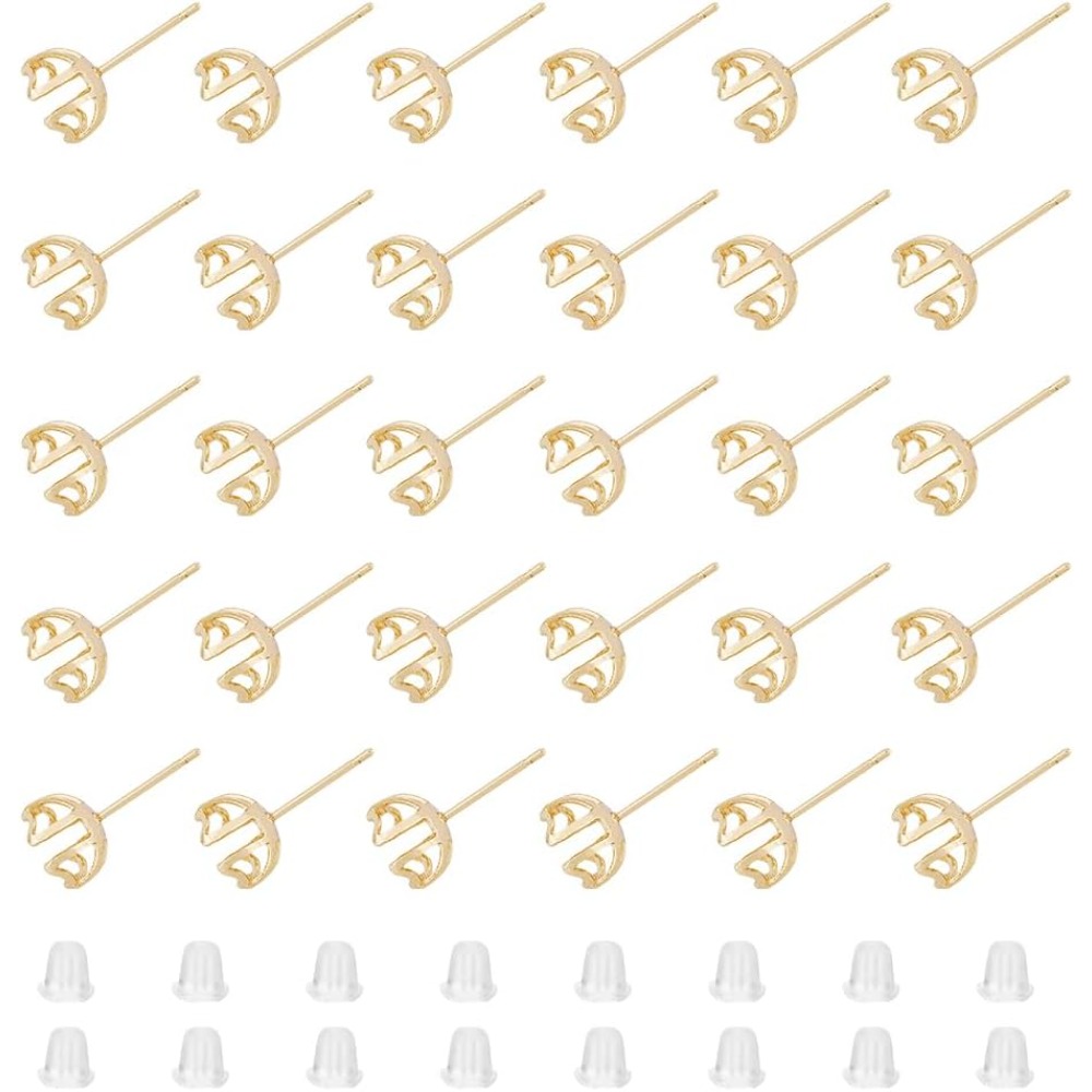 Pearl Stud Earrings - 30 Stück Ohrring-Montage, 4-Herz-Zinken-Ohrring-Einstellungen, Perlenperlen, Krallen-Ohrring,