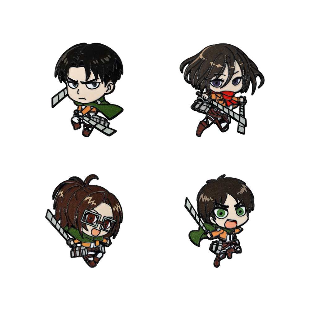 Levi Jewelry & Watches Inc - 4-teiliges Survey Corps Emaille-Pin-Set Cartoon-Charakter Anstecknadeln