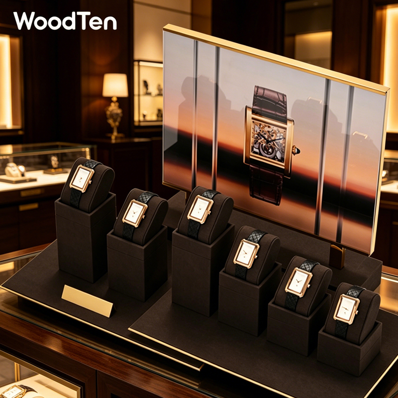 Jewelry Organizer Watches - WoodTen Mikrofaser-Uhrenständer, Armbanduhrenhalter, Schmuck-Organizer, Präsentationsständer für