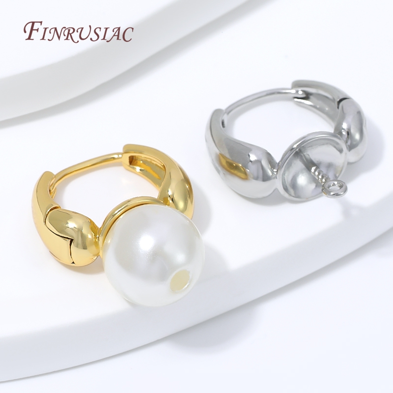Pearl Stud Earrings - 18K vergoldeter Wassertropfen-Huggie-Ohrringverschluss mit Perlenstift, Messing-Ohrring
