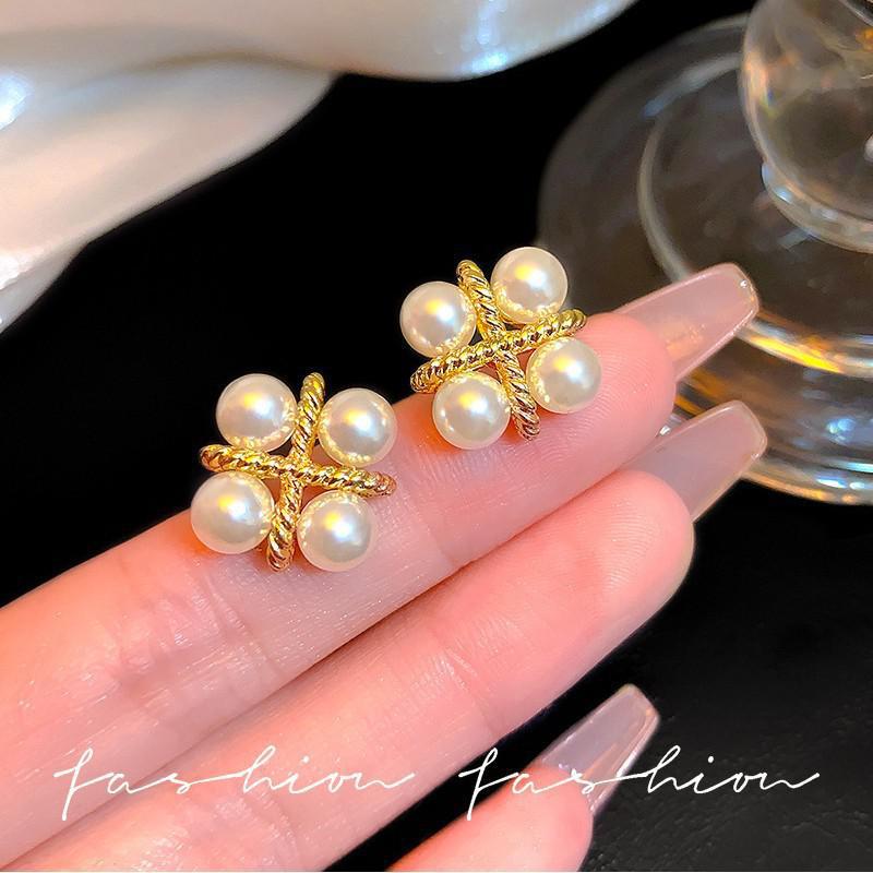 Pearl Stud Earrings - 925 Silber Nadel Koreanische Mode Kreuz