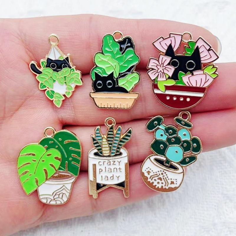 Drop Earrings - 10 Stück Kaktus-Pflanzen-Öltropfen-Legierungsanhänger für DIY-Schmuck, Schlüsselanhänger,