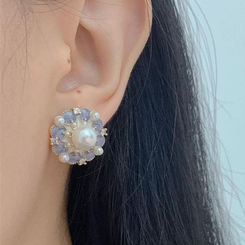 Pearl Stud Earrings - 925 Silber Nadel Vintage lila Öl